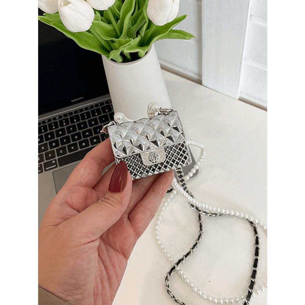 Мини квадратная сумка с клапаном, декор из искусственного жемчуга, металлическая необычная сумка