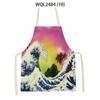 Japanese Style Kitchen Waves Sunrise Print Aprons for Women Linen Pinafore Bibs Household Cleaning Home Cooking Apron