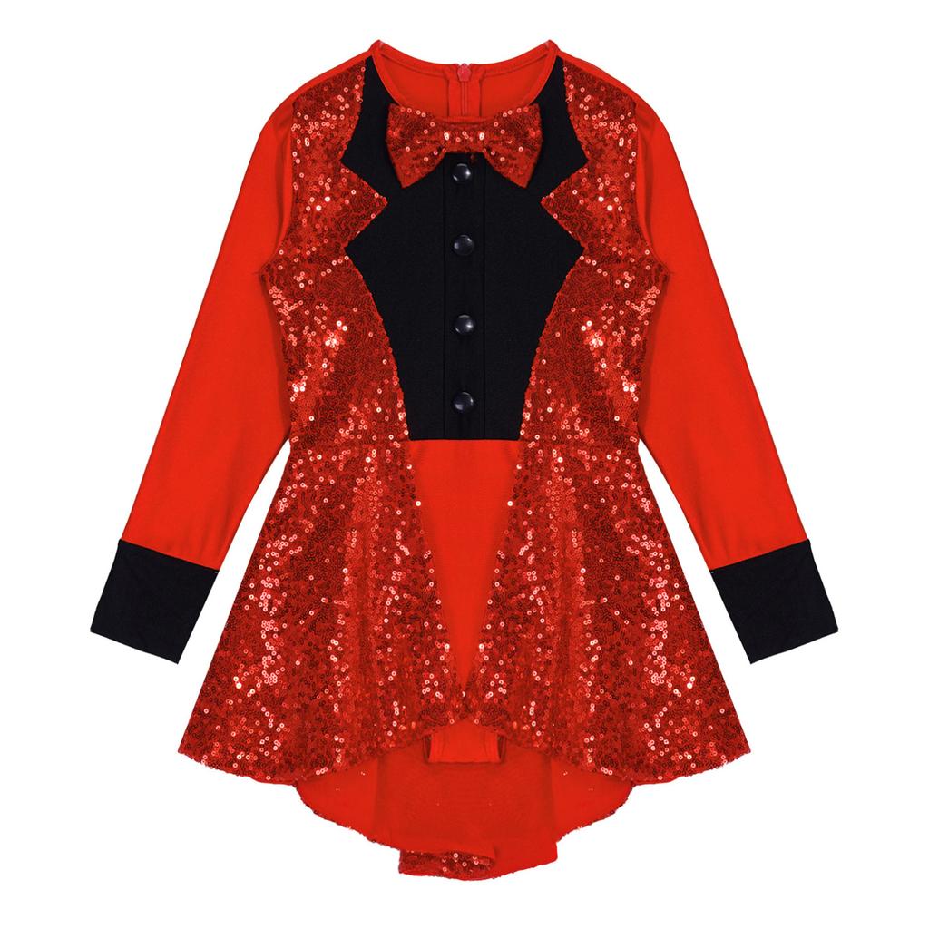 Детский костюм циркового манежа с длинными рукавами и блестками для девочек, современное трико для джазовых танцев, платье