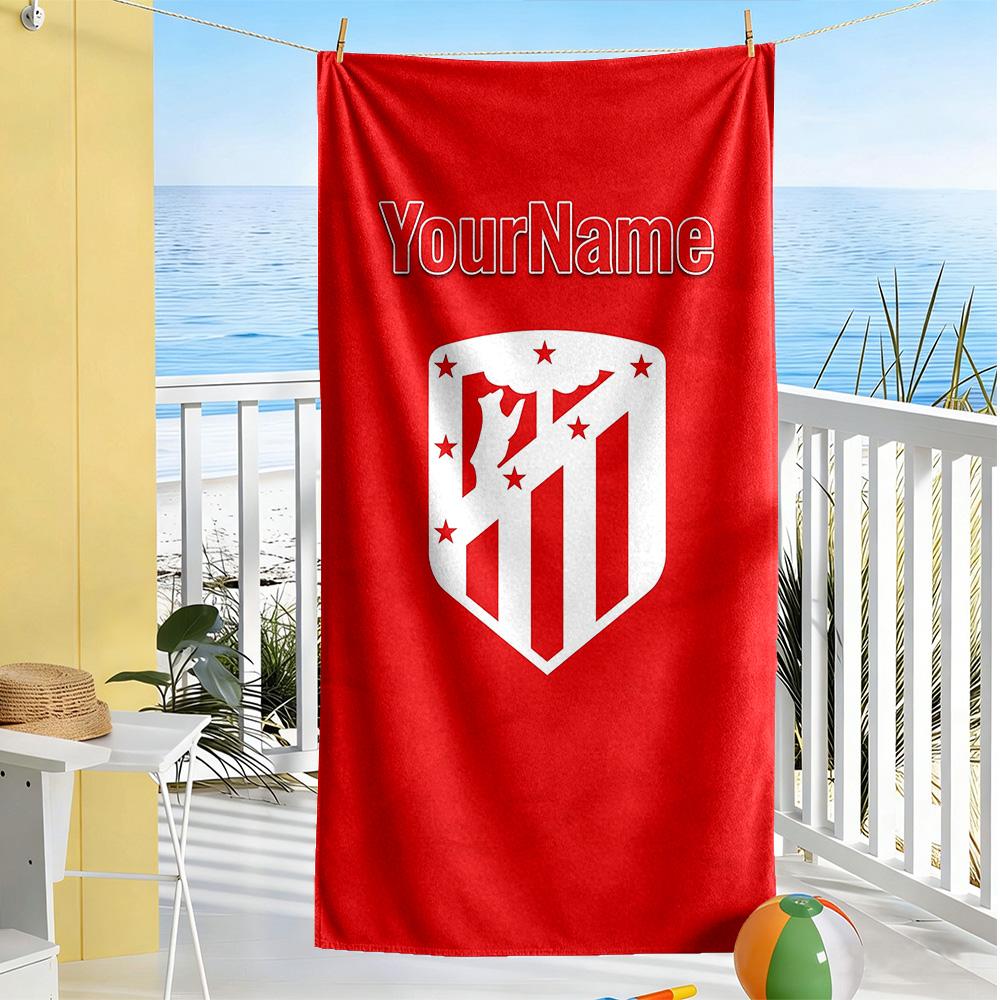 Atletico Madrid Customize Text Beach Towel High Absorbency & Quick-Dry Perfect for Traveling Yoga Camping and Swimming