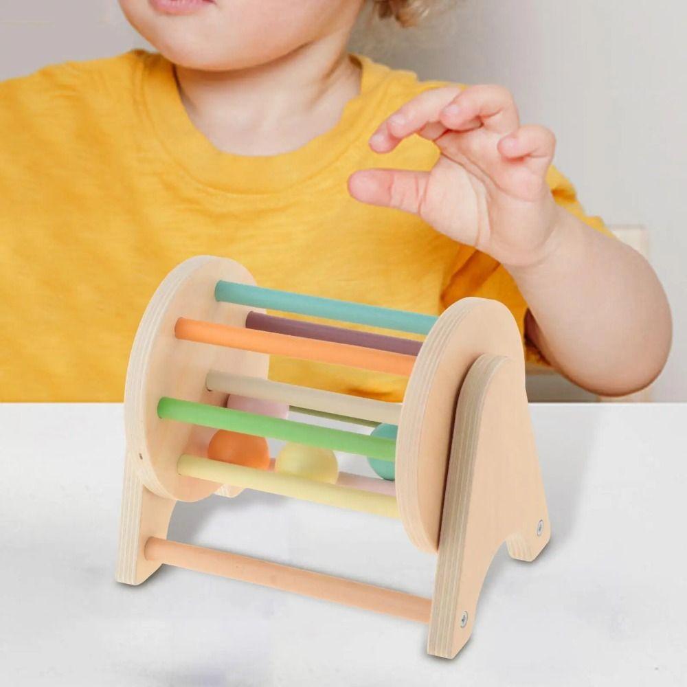 Wooden Rainbow Spinning Drum Color Shape Cognition Ball Busy Drum Toy Ball Drop Kids Toy Boys Toys
