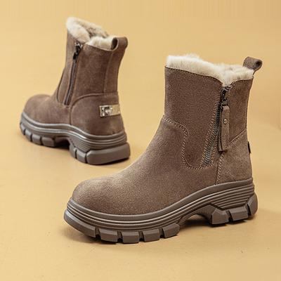 Зимняя обувь 2025 Женские сноубутсы Теплый плюш для холодной зимы Обувь из натуральной кожи Модный бренд Женские ботильоны Толстая подошва 4 см