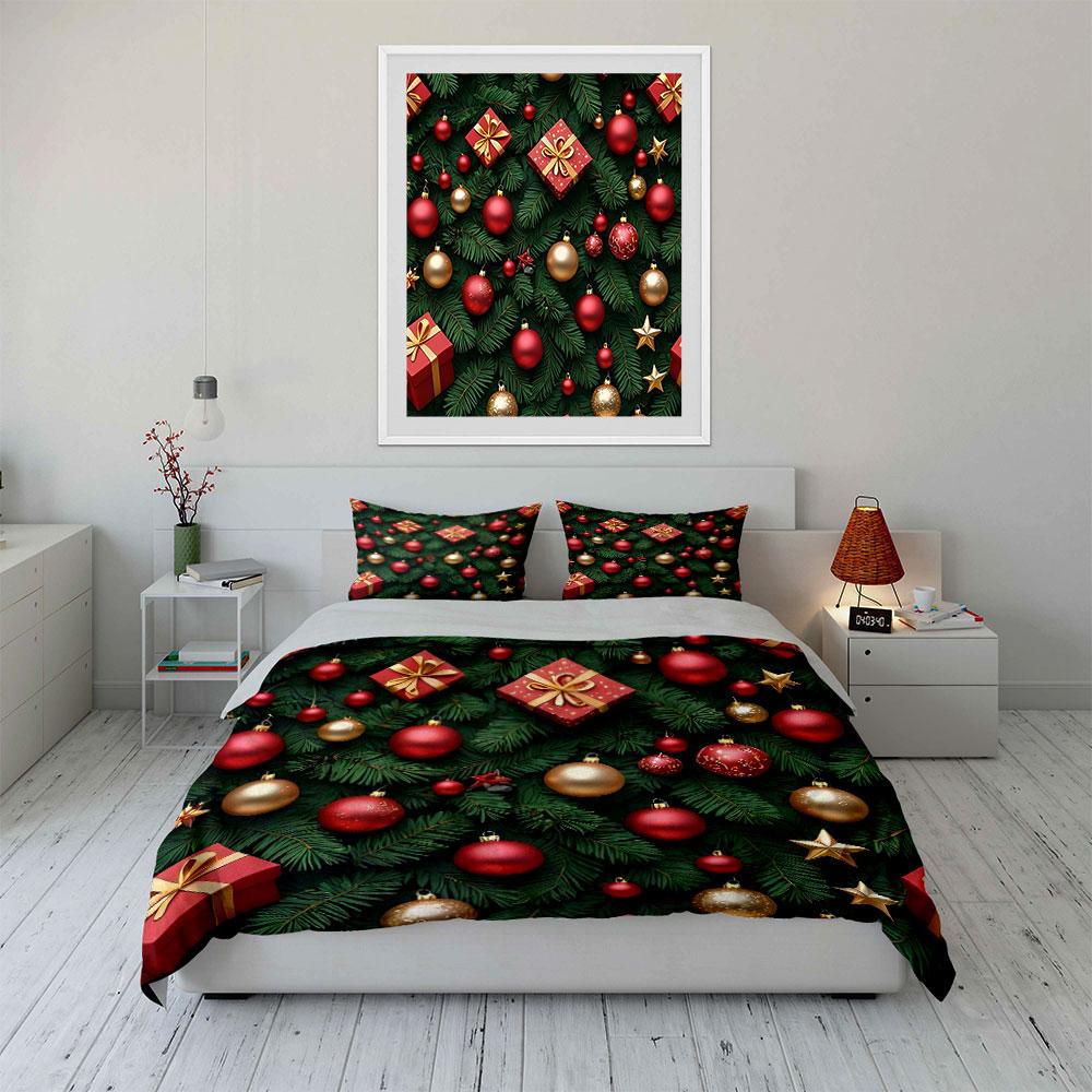Christmas Ornaments and Gifts Bedding Duvet Cover Set Duvet Cover Pillowcases (1*Duvet Cover 2*Pillowcases, without duvet insert)