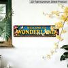 2D Flat Metal Sign, Rustic Style Welcoming To A Wonderful Wonderland Alumium Decorative Sign-Vintage Wall Decor Featuring Whimsical Mushrooms