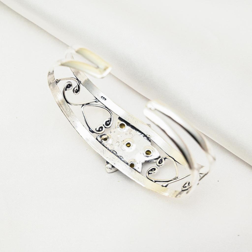 Citrine Gemstone Bangle 925 Sterling Silver Cuff Bracelet, Handmade Designer Jewelry Adjustable Bangle, Gift For Mom