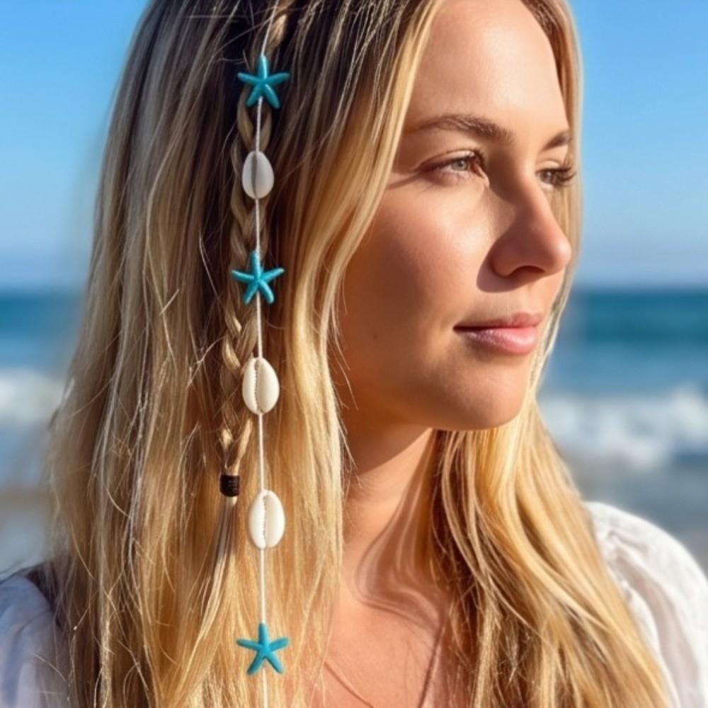 with Tassels Fashionable Women's Hair Chain Boho Shell Bead Strands Mermaid Hair Accent for Travel