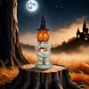 Halloween Smiling Pumpkin Man Statue Spooky Wizard Hat Pumpkin Holding Ghost Resin Figurine Sculpture Party Home Desktop Decoration Ornament