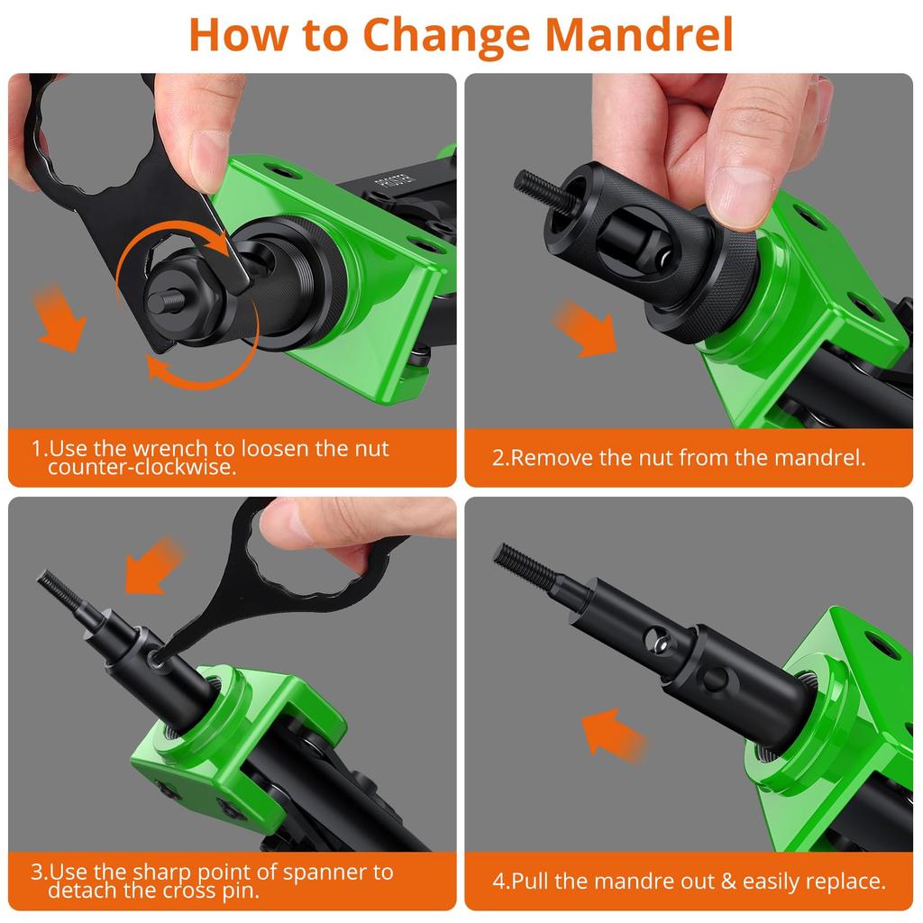 Заклепочник Proster, совместимый с, включает набор из 150 заклепочных гаек, двуручный, M3, M4, M5, M6, M8, M10 и т. д., (зеленый)