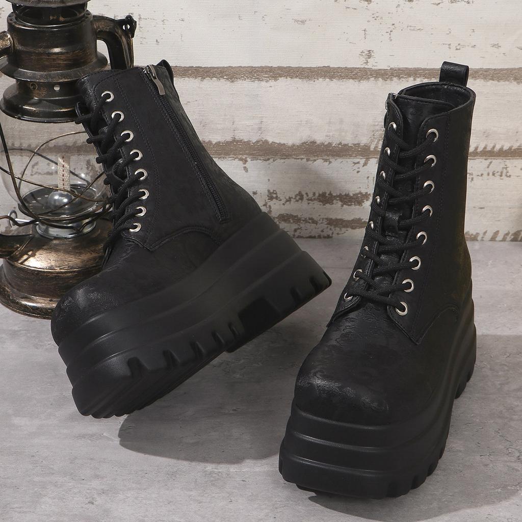 Large Size Printed Muffin Bottom Martin Boots Autumn and Winter Thick Bottom Cross Strap Short Women's Boots