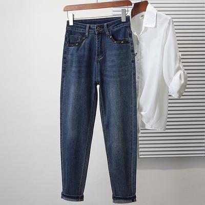 2025 Женские джинсы больших размеров Весна Длинные брюки Эластичные базовые брюки Узкие джинсовые женские синие брюки 5XL