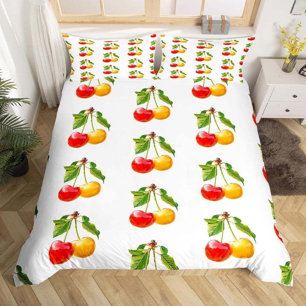 Детские вишневые комплекты пододеяльников размера «Квин» и «Кинг» с вишневым узором, милый фруктовый комплект постельного белья, пододеяльник без наполнителя, легкий пуховый