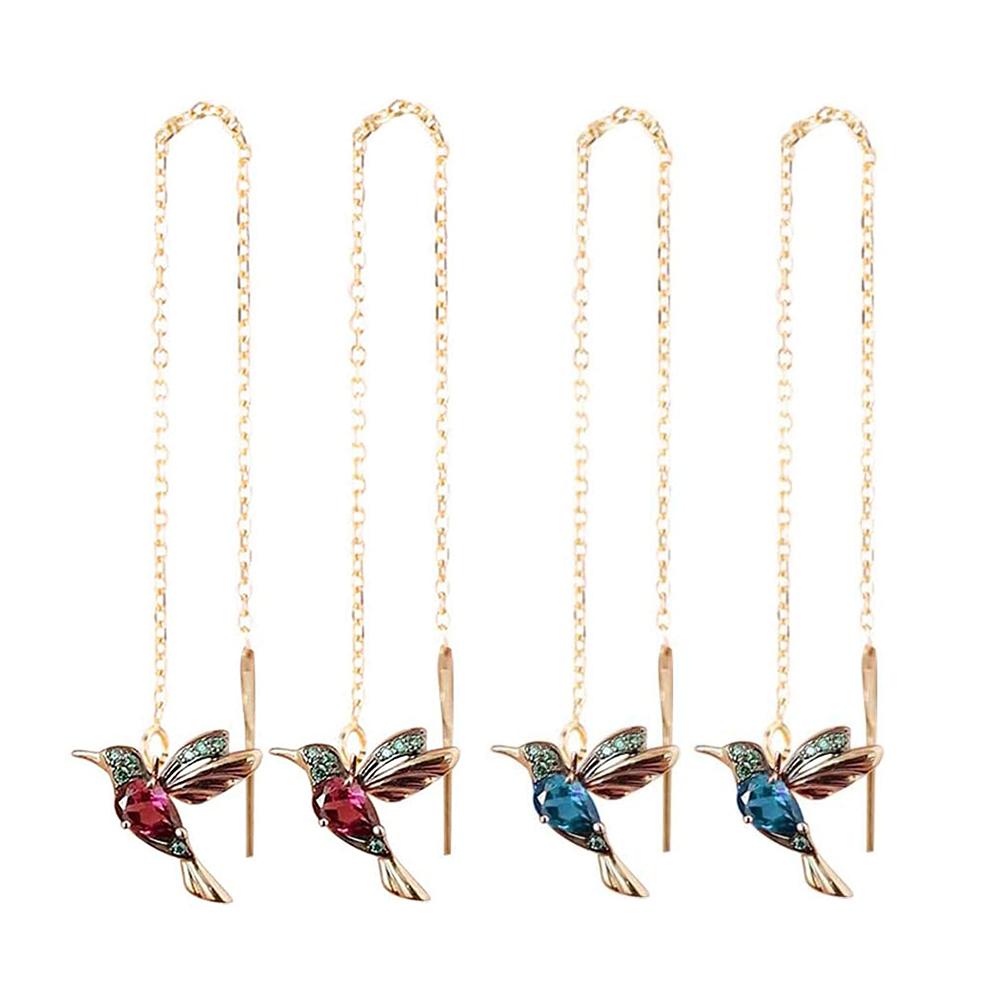 Серьги-капли со стразами в виде колибри, модные серьги с расправленными крыльями, серьги-цепочки с длинной подвеской в виде колибри, украшения для