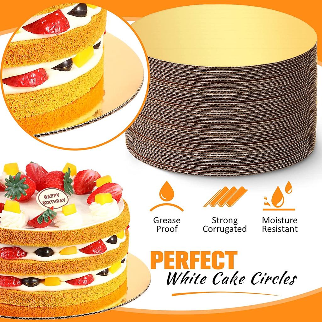 10Pcs Gold Cake Boards Sturdy Large Round Cardboard Base Diameter 6/8/10/12in Circle Mousse Plate Dessert Tray Cake Decorating