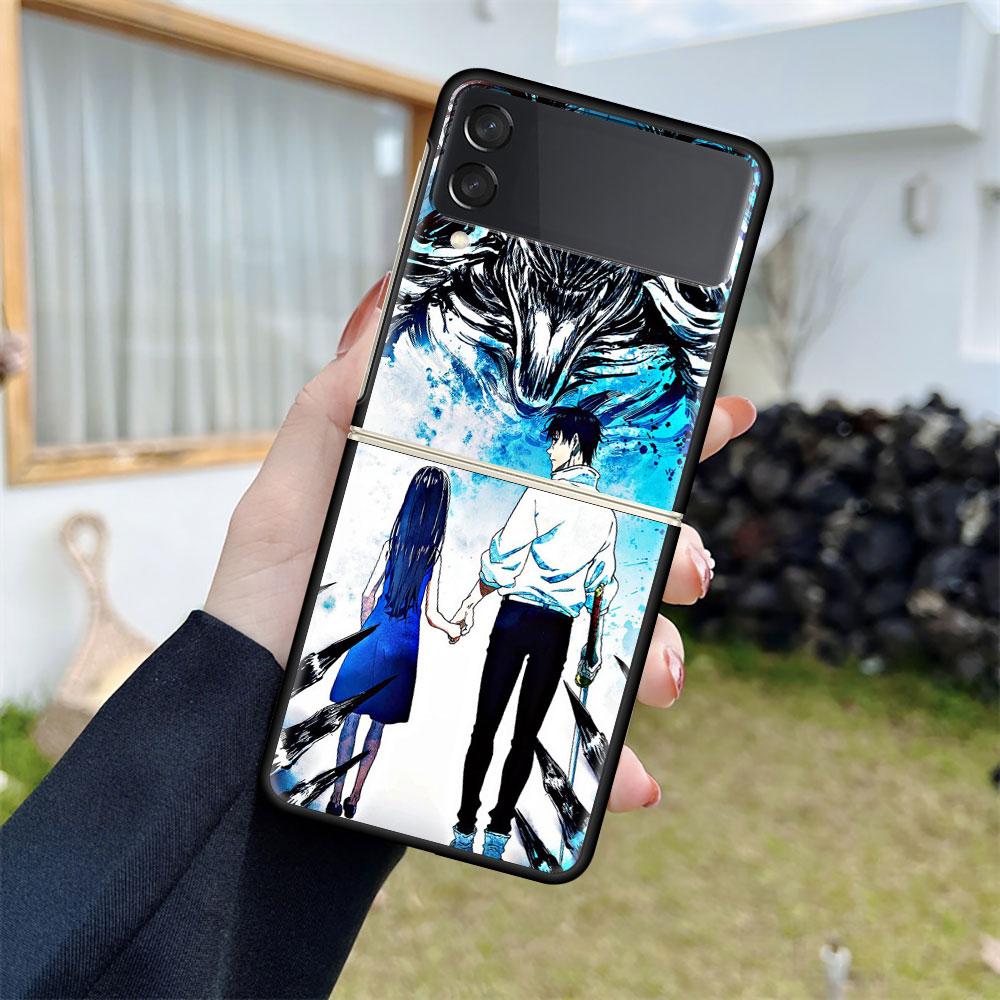 Роскошный чехол для Samsung Galaxy Z Flip 4 3 5G, черные жесткие чехлы для телефонов из ПК, модная задняя крышка ZFlip Funda Jujutsu Kaisen Shell Capa