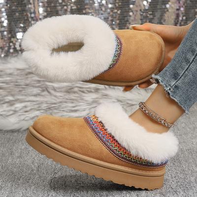 Корейские женские зимние ботинки-дутики смешанных цветов на платформе с круглым носком и плюшевой подкладкой, мягкие и пушистые теплые женские зимние ботинки