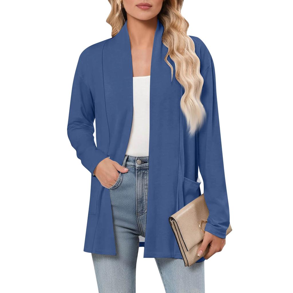 Женский кардиган с длинным рукавом, V-образным вырезом, модная рубашка, легкий, повседневный, свободный, тонкий кардиган с карманами