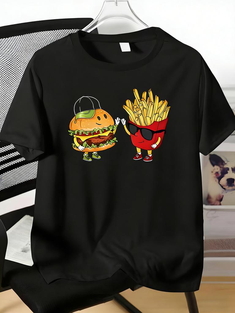 Fashion Unisexs Short Sleeve Crew Neck Tee Cute Fast Food Character High Five Print Soft Cotton Food Enthusiast Urban Casual Shirts