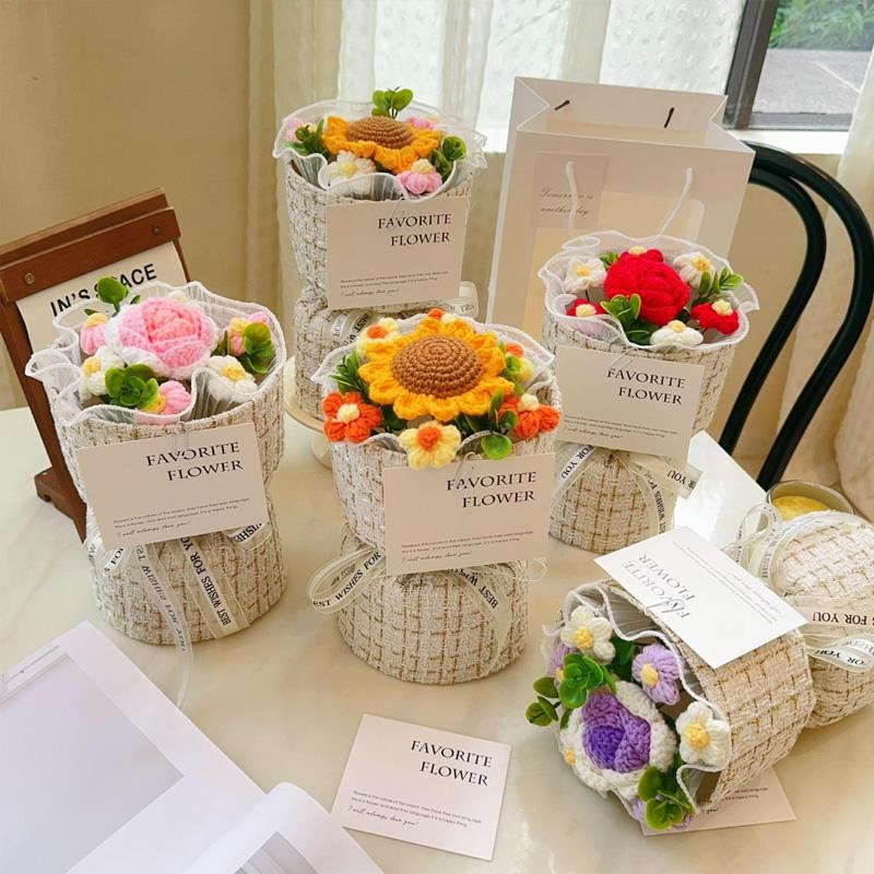 1 шт. искусственные цветы мини-букет ко Дню святого Валентина креативный ручной вязаный крючком пряжа подарок на день рождения новый год