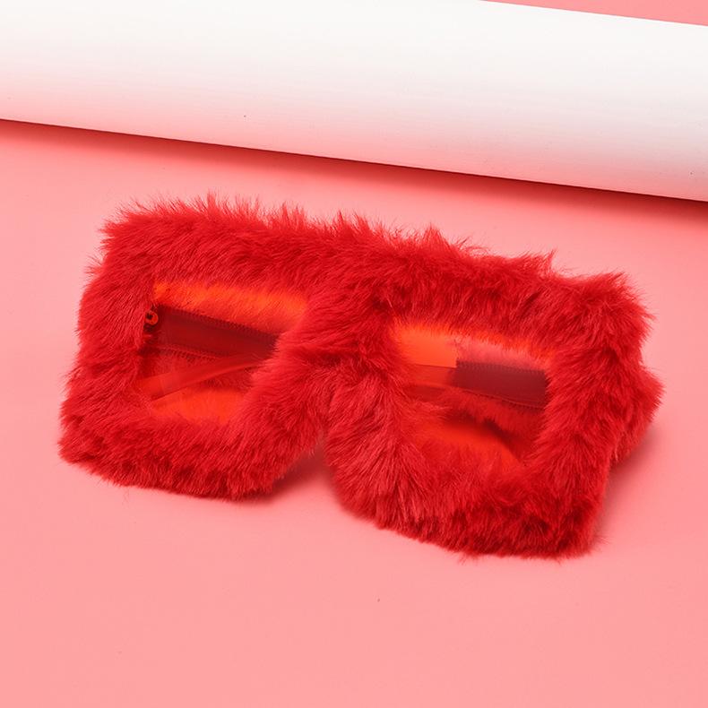 Oversized Sunglasses Soft Fluffy Style Winter Shades Party Christmas Halloween Cosplay Square Frame Sun Glasses For Women