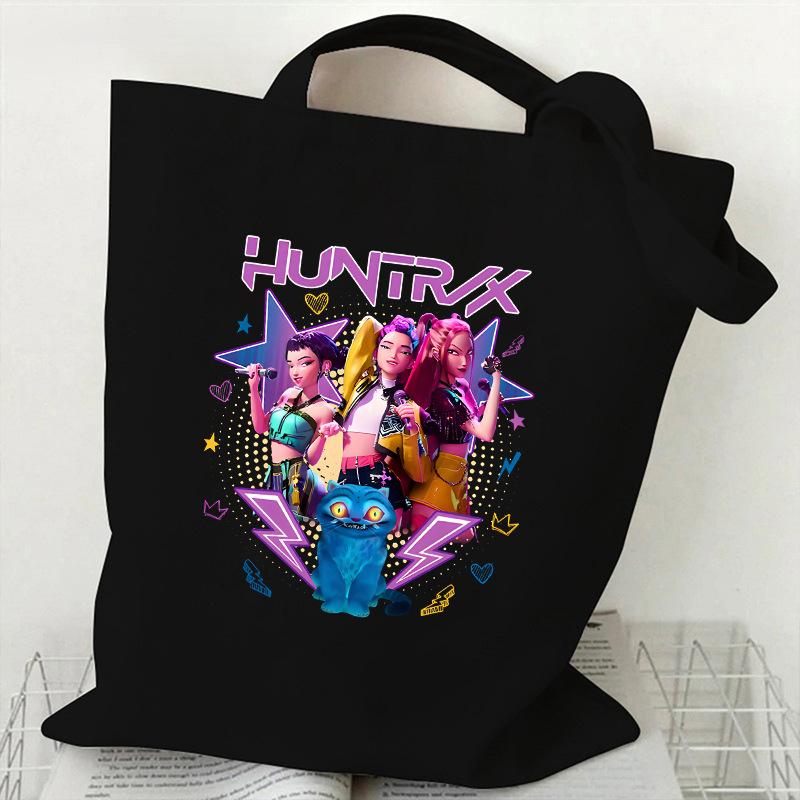Сумка-тоут из холста с принтом KPOP Demon Hunter Girl Group HUNTRX, на плечо, студенческая