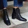 Fashion 2025 New Women Shoes Genuine Leather Ankle Boots Lace-up Thick Heels Motorcycle Boots Square Toe Warm Short Street Fashion Boots