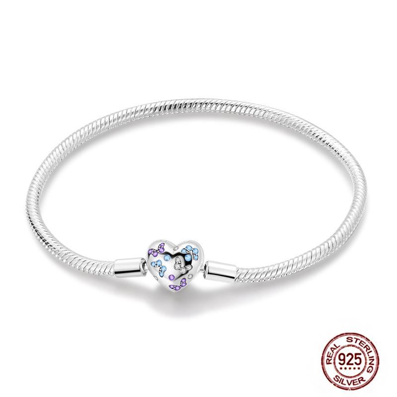 17-20CM Star Moon Bracelet 925 Copper Pink Heart Clover Charms Snake Chain Luminous Bracelet For Women DIY Birthday Zircon Gift