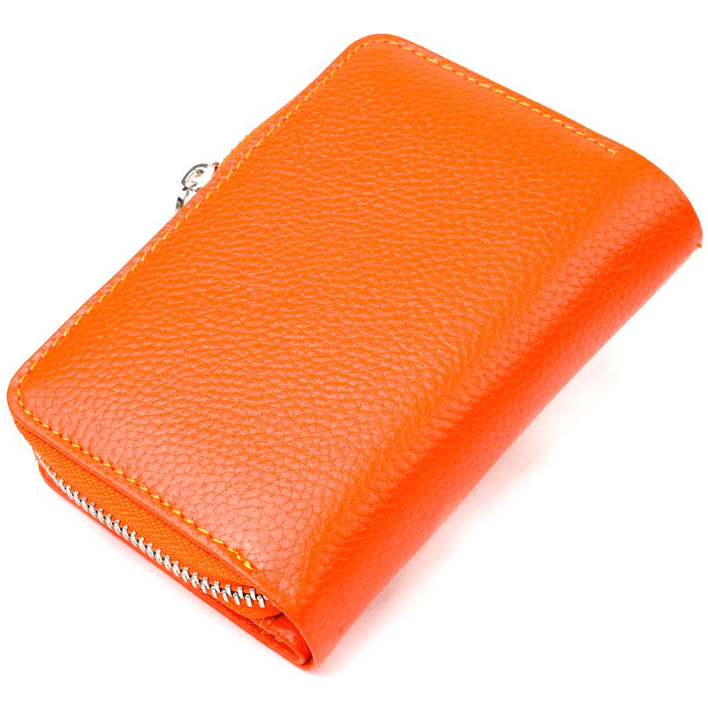 Яркое вертикальное женскон портмоне с монетницей на молнии из натуральной кожи флотар CANPELLINI Wallet 21602 Оранжевое