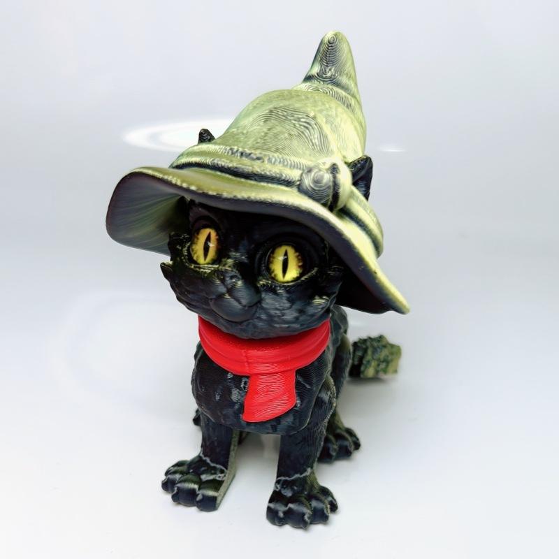 8 см 3D-печать Волшебный Кот Игрушка Модель Креативная Милая Мультяшная Светящаяся Волшебный Кот Суставы Лап Подвижные Хэллоуин Подарок Домашний Декор