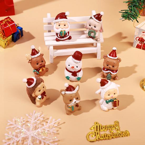 Christmas Miniature Figurines Mini Resin Santa Claus/Snowman/Tree/Bear/Rabbit Figurine 3D Cute Christmas Statue for Home Desk Decor Dollhouse
