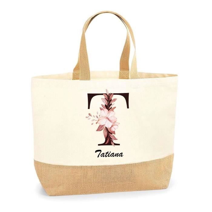 Sac en jute - PLANETEE - Tatiana Lettre Fleur - Multicolore - Poignées solides - Fabriqué en France