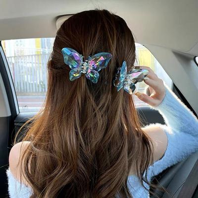 Женская заколка для волос с бабочками, прозрачный сильный коготь, головной убор из искусственного кристалла, женский зажим для волос, аксессуары для волос