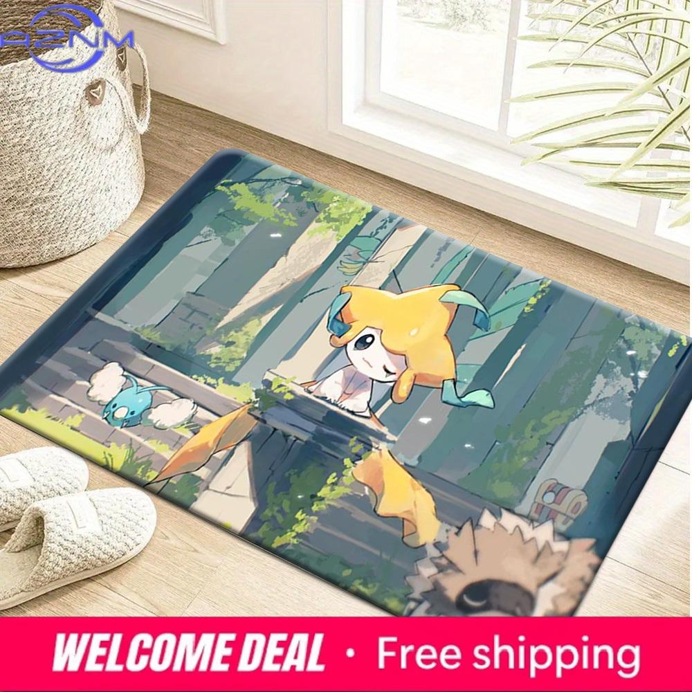 Cute Jirachi Forest Scenery Pokemon Anime Print Absorbent Non-Slip Soft Indoor Home Bathroom Entryway Floor Doormat Rug