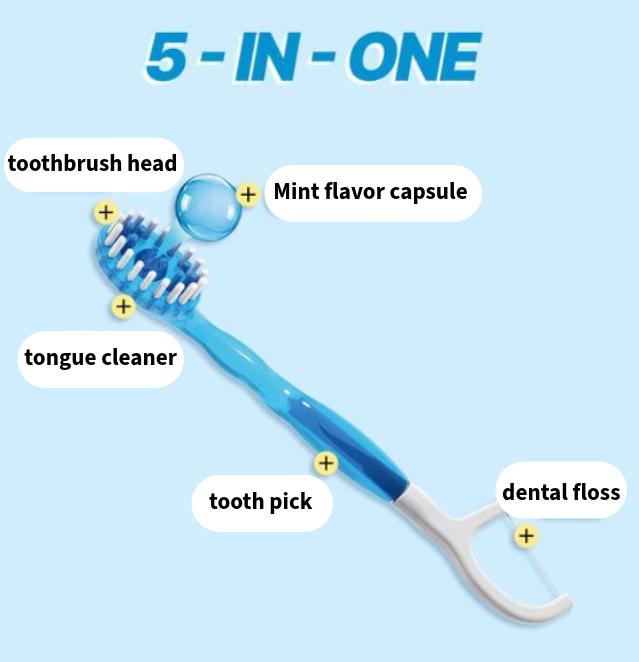 HR Medical Одноразовая зубная щетка Quick Clean 5-в-1, 10 шт. (Мята / Яблочная мята / Клубника) (10 вариантов)