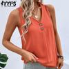 Women's Fashion Casual Summer Spring Solid Color Print Sleeveless V-Neck Blouses & Shirts