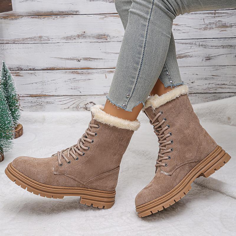 Ботильоны женские меховые зимние замшевые короткие плюшевые хлопковые туфли на среднем каблуке со шнуровкой 2025 года, теплые нескользящие зимние ботинки женские