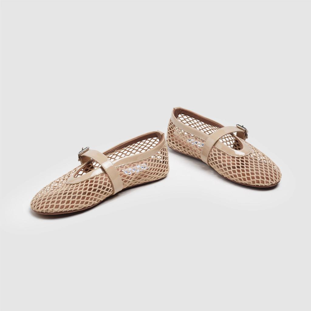 Модная женская обувь 2025 сетка дышащая одинарная обувь круглый носок мелкий вырез плоская подошва балетки летняя дышащая сетка