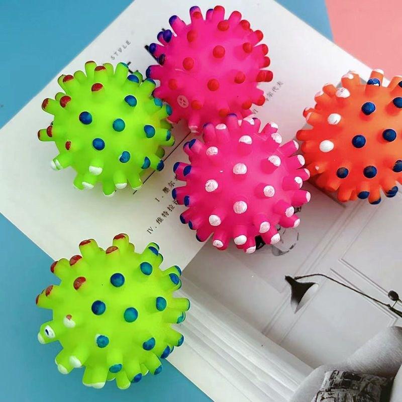 Dog Chew Toy Squeaky Spiky Ball Rubber Teeth Cleaning Interactive Play Small Breed Puppy