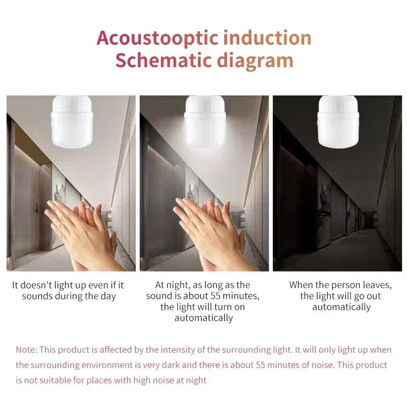 Светодиодная лампа 220 В 9 Вт с датчиком звука, голосовое и световое управление E27, гаражная лампа, холодный белый, автоматическое включение/выключение для лестниц, дорожек, склада, сада