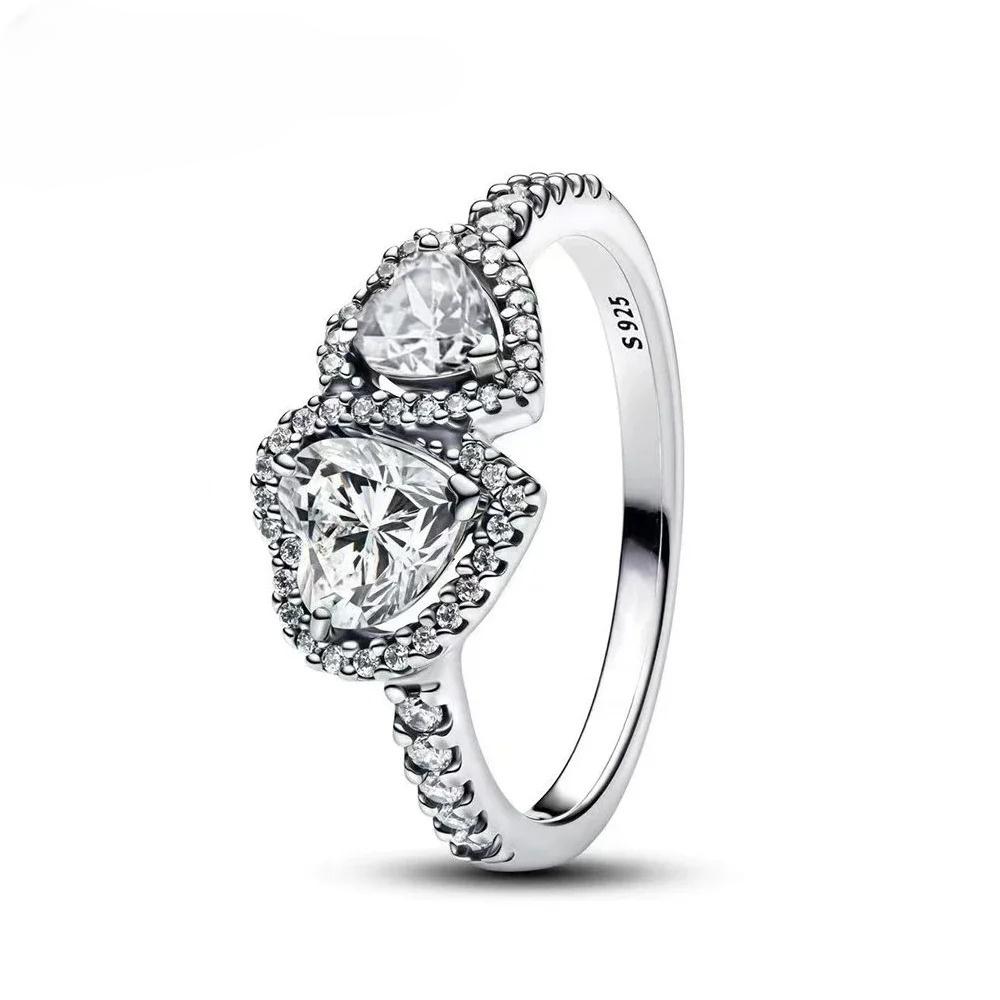 Luxury Original 925 Silver Heart Bow Pearl Flower Four Leaf Clover Ring fit Women's Fine Jewelry Valentine's Day Gifts
