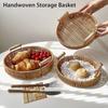 Food Plate Handwoven Plastic Rattan Storage Tray Round Shape Fruit Vegetable Cake Wicker Rattan Threads Basket With Handle