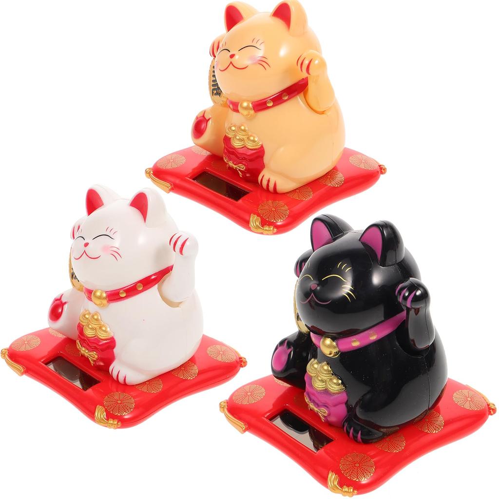 Iplusmile 3 Pieces Lucky Cat Bobblehead Doll Solar Moving Lucky Cat Car Figurine Lucky Cat Solar Automatic Moving Cute Lucky Cat Electric Right Hand