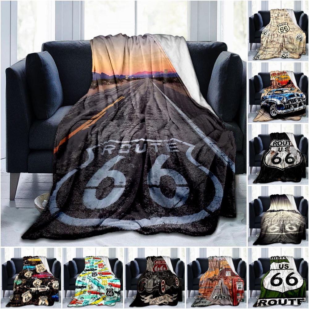1PC Highway 66 pattern blanket, all season lightweight home office outdoor nap multifunctional blanket