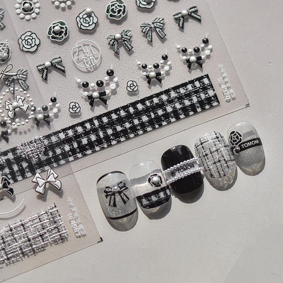 1pcs 5D Diamond White Lace Bow Nail Art Stickers Pearl Rhinestones Nail Decoration Adhesive Decals Slider DIY Accessory
