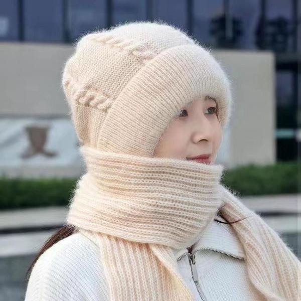 1Pc Integrated Ear Protection Windproof Cap and Scarf Knitting Thickening Hat Winter Pullover Hat Scarf
