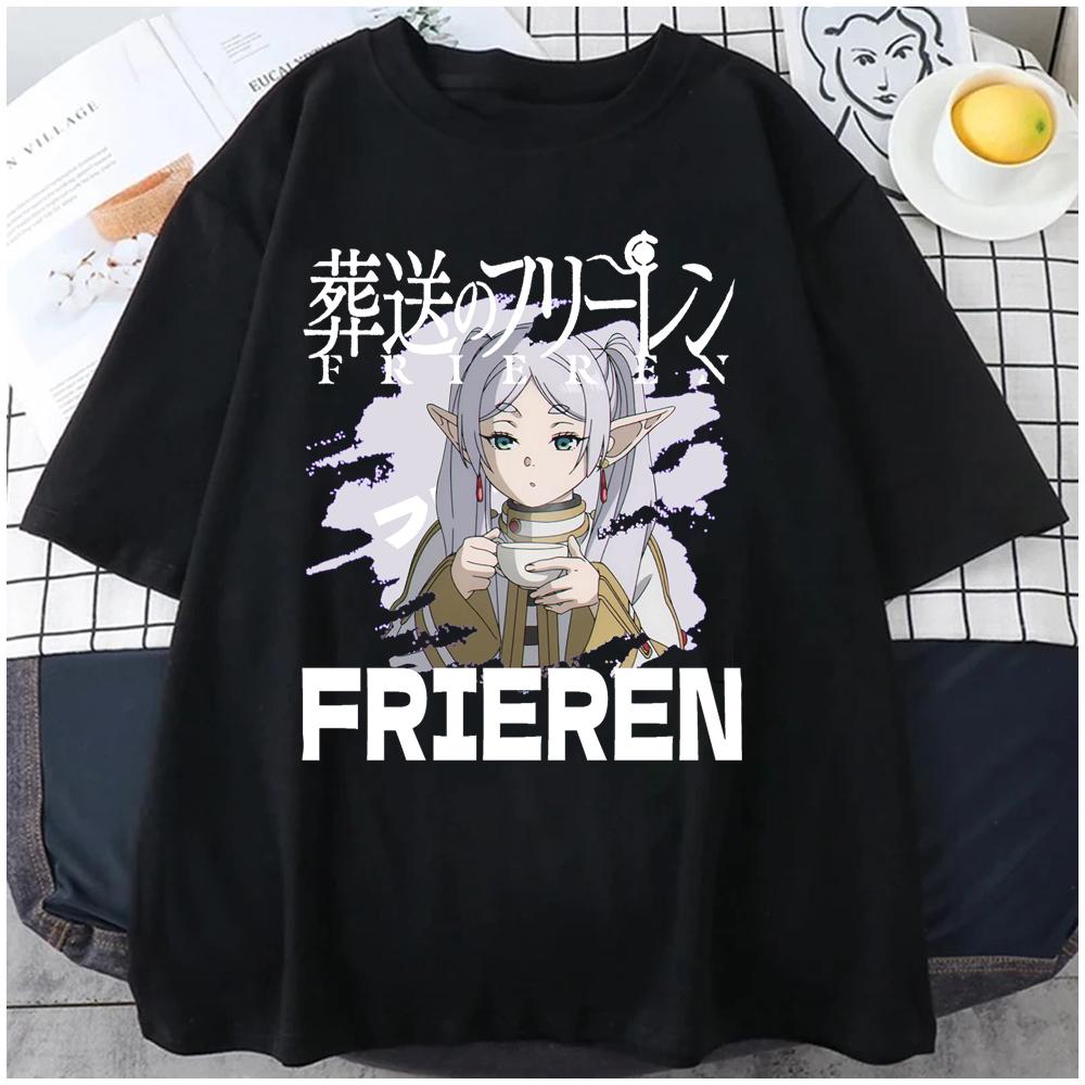 Frieren TShirt Unisex Cartoon Tshirt Short Sleeve Women Beyond Journeys End Anime Clothing TShirt Cotton Tees Top