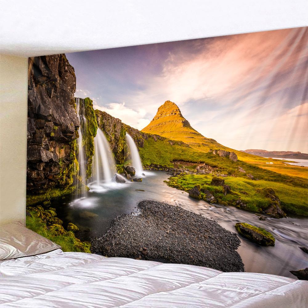 Гобелен с принтом «Лесной водопад» Настенный гобелен Kawaii Общежитие Главная Спальня Комната Декоративный гобелен