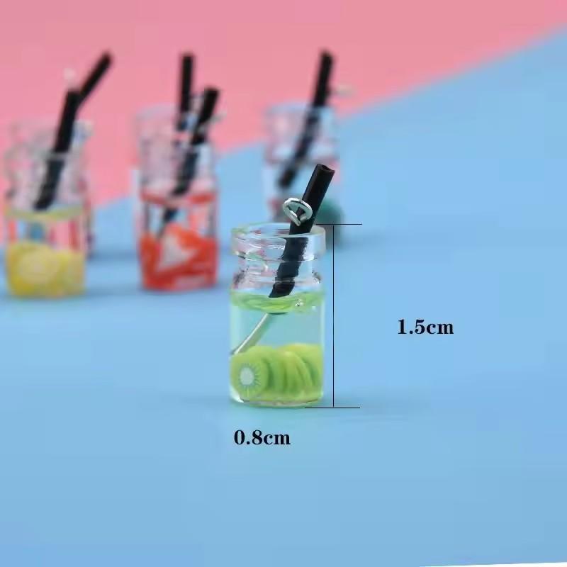 Hot Sale Miniature Fruit Beverage Drinks Bottle Charms Small Glass Material Resin Pendant for Earring Jewelry Making Souvenirs