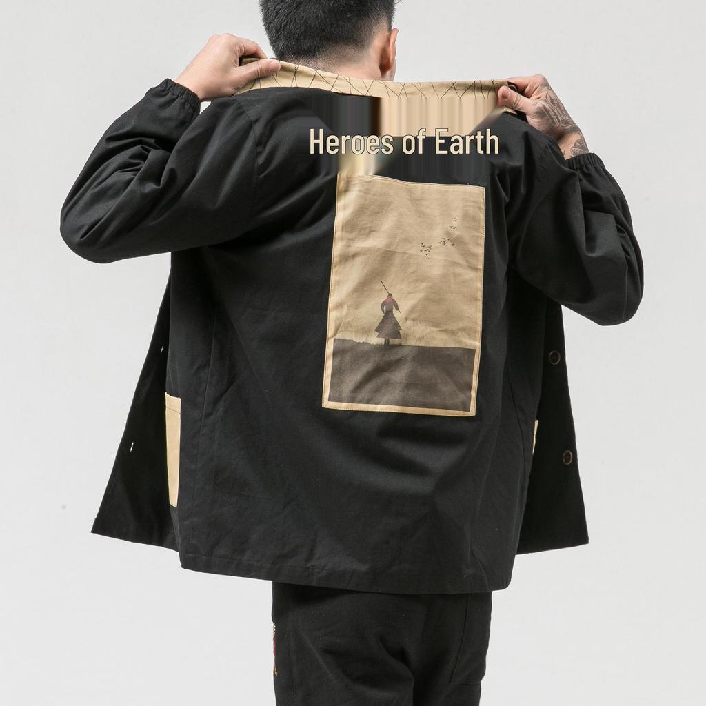 Мужской ретро тренч в китайском стиле - Осень/Зима 2018, Большой размер, Модная куртка в стиле кэжуал с принтом