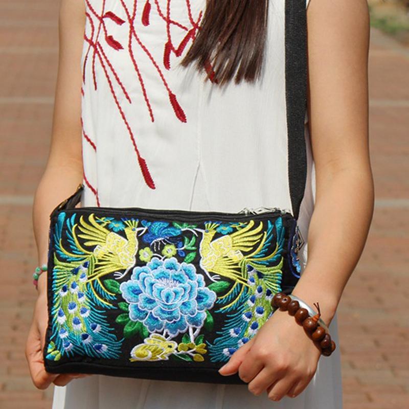 Yogodlns Сумка на плечо Юньнань, сумка с вышивкой в ​​этническом стиле, сумка через плечо, женская сумка, увеличенная тканевая сумка на три молнии, большая вместительная квадратная сумка