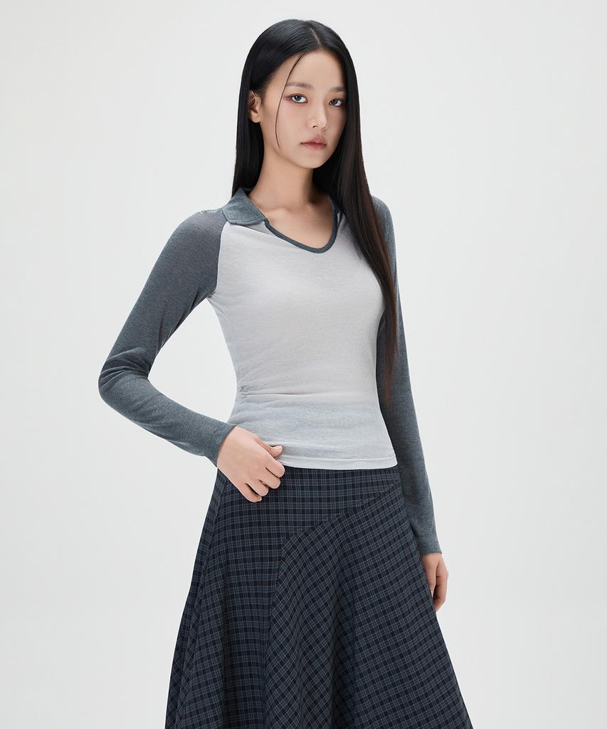 MIXXO Контрастная футболка с длинным рукавом и воротником_Miwlwg439A